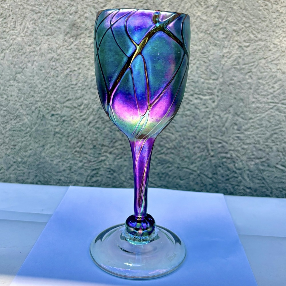 Bruce Freund Large Vintage Iridescent Glass Goblet